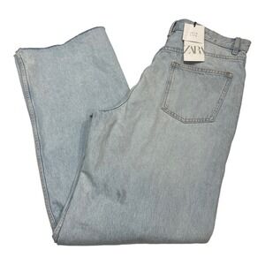 Zara Jeans Mens 44 Distressed Light Wash Straight Leg Raw‎ Hem High Rise Denim